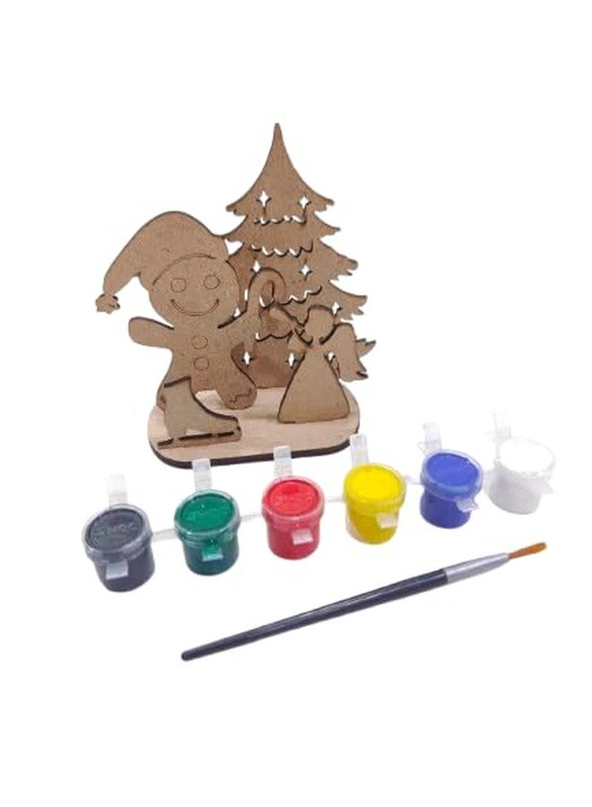 GreyArt DIY Christmas Wooden Painting Kit for Kids | MDF 3D Christmas Tree Craft Set with Gingerbread Man & Angel Cutouts | Includes Paints & Brush | Easy to Assemble Holiday Activity Kit for Boys & Girls(Style-2) - Image 4